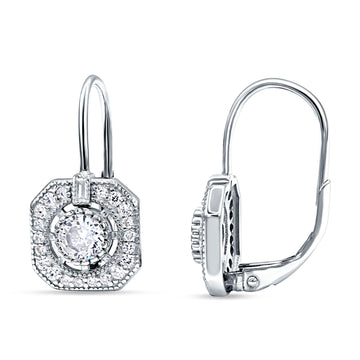 Halo Octagonal Earrings Cubic Zirconia 925 Sterling Silver Wholesale